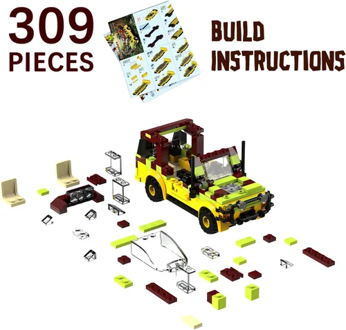 Vista 3 de Tenhorses Jurassic - Juego de construcción de autos de dinosaurio World Off-Road de película jurásica, juguetes de ladrillo (309 piezas), regalos