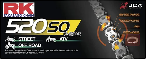 Vista 6 de [Usado] RK Racing Chain GB520SO-94 Cadena de anillo tórico de oro de 94 eslabones con enlace de conexión