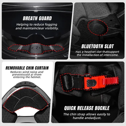 Vista 5 de TRIANGLE Cascos de motocicleta con visera completa para adultos, hombres y mujeres, con visera dual y protector solar interno, aprobado por DOT