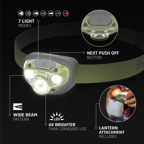 Vista 2 de Energizer Vision HD+ - Linterna frontal LED y funda para linterna, resistente al agua, con funda para linterna colgante, luz para exteriores