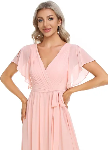 Vista 5 de Ever-Pretty Vestido de noche formal de gasa con cuello en V y mangas para mujer 0164A