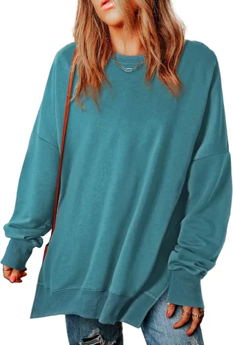 Vista 160 de SHEWIN Sudadera casual de manga larga con cuello redondo para mujer, ligera, holgada