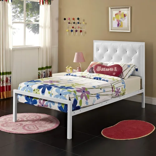 Vista 10 de Modway Mia - Base de cama de piel sintética copetuda, tamaño individual, color blanco y blanco