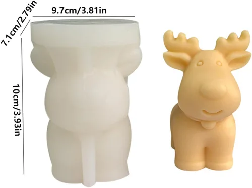 Vista 6 de Moldes de vela de Navidad 3D, moldes de jabón de silicona de ciervo para hacer velas, moldes de velas de ciervo Sika, decoración de pastel