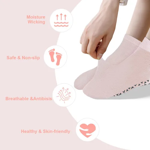 Vista 4 de NuAngela Grip Socks Pilates Socks with Grips for Women Non Slip Yoga Socks for Barre Ballet Dance Hospital Barefoot Workout