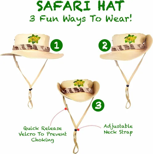 Vista 5 de Safari Kidz - Kit de explorador al aire libre, juego de chaleco y sombrero de camuflaje bronceado, aventuras de la naturaleza en el patio trasero