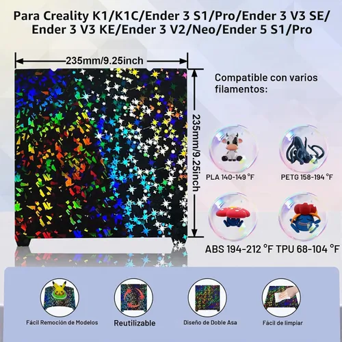 Vista 3 de IdeaFormer-3D Placa de Construcción Rainbow Confetti PEF+Galaxy PEY para Creality K1C/K1/K1 SE/Ender 3 V3 SE/Ender 3 V3 KE/Ender 3 S1/Pro/Ender 5