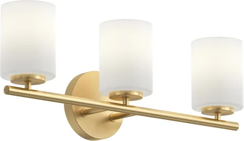 Vista 56 de Progress Lighting Lámpara moderna de tocador de baño de cristal blanco grabado con 4 luces, colección Replay, níquel cepillado (P2160-09)