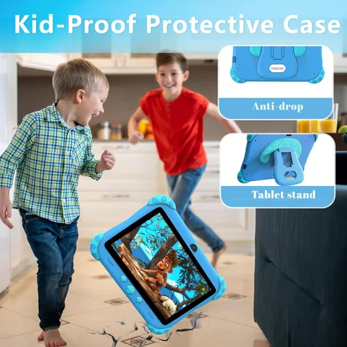 Vista 5 de YINOCHE Tablet infantil de 7 pulgadas con funda, tabletas WiFi para niños, tableta Android para niños, almacenamiento de 32 GB, cámara doble, funda