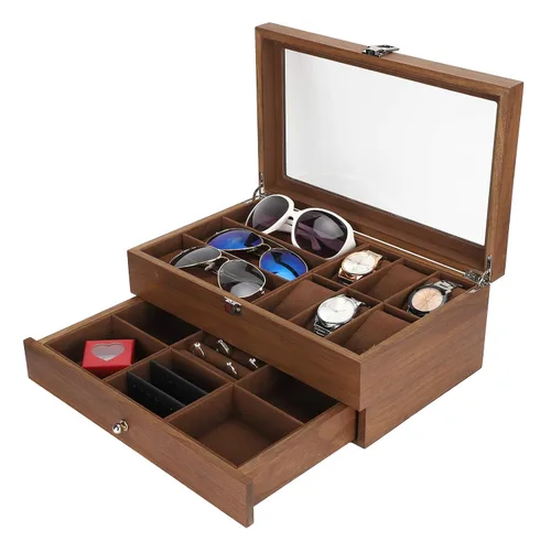 Vista 2 de Double Layer Retro Glasses Watch Storage Box Display Case Jewelry Organizer Packaging, Organizer & Display Jewelry Case, Watch Box Cabinets &
