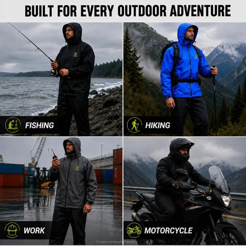 Vista 6 de TIDEWE Traje de lluvia para hombre, impermeable, ligero, de 2 piezas Costuras selladas, puños y cintura ajustables, tejido de alta densidad