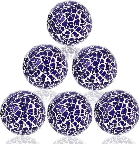 Vista 13 de Juego de 6 bolas decorativas de 2.4 pulgadas/2.4 in, esferas de mosaico pequeñas, orbes de vidrio, bolas decorativas para centro de mesa, tazones