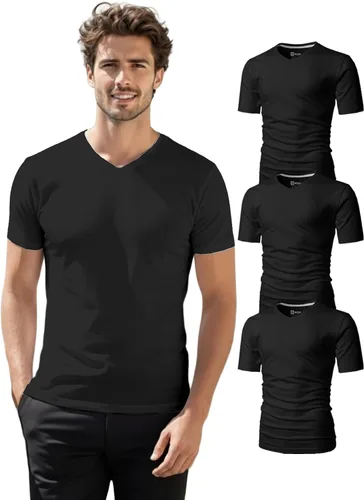 Vista 33 de H2H Camisetas para hombre - Pack de varias unidades, diseño simple, manga corta, ajuste delgado, mezcla de algodón (cuello en V/cuello redondo)