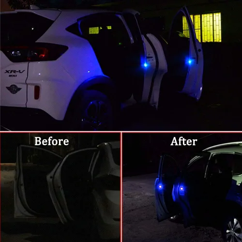 Vista 6 de luz de aviso LED universal inalámbrica para puerta de auto, luz LED impermeable contra colisión trasera, 2 unidades, Azul