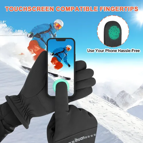 Vista 4 de ihuan Guantes impermeables de invierno para esquí de nieve para mujeres y hombres, clima frío, pantalla táctil térmica cálida para correr, ciclismo