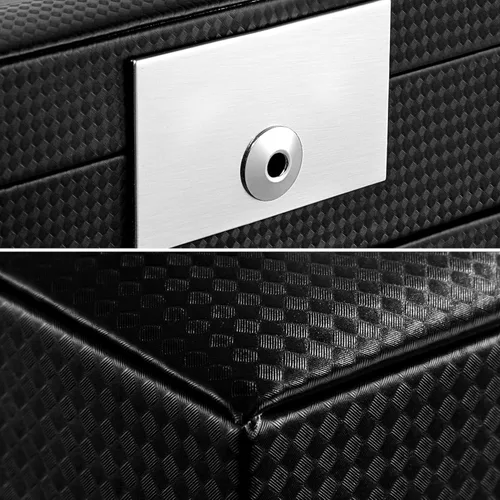 Vista 6 de Oyydecor Joyero con tapa de cristal organizador de joyas de piel sintética de 3 niveles con 2 cajones estuche de joyería portátil grande