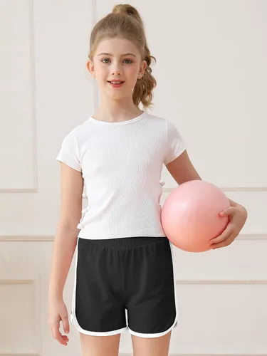Vista 5 de Resinta Paquete de 5 pantalones cortos deportivos para niñas, pantalones cortos deportivos de fútbol para niños, de secado rápido, para gimnasio