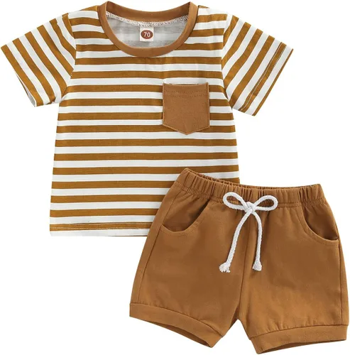 Vista 64 de Conjunto de ropa casual de manga corta con botones y pantalones cortos de lino para bebés y niños pequeños