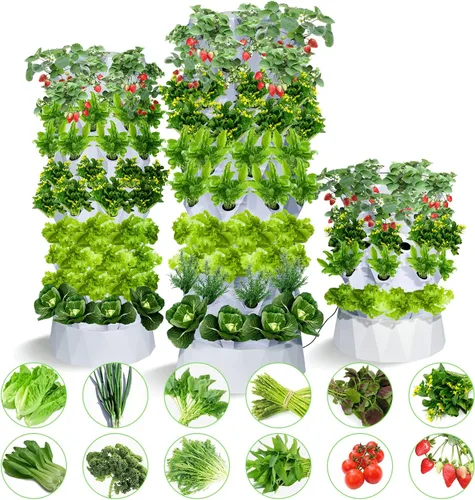 Vista 8 de Sistema de cultivo hidropónico de 40 macetas para acuaponía, torre de jardín, kit de cultivo aeropónico para interiores y exteriores, hierbas