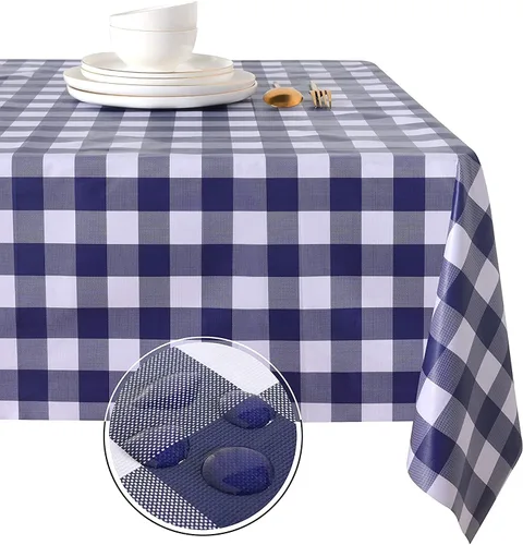 Vista 17 de Obstal Mantel 100% impermeable de PVC, mantel rectangular de vinilo a prueba de aceite y derrames, cubierta de mesa lavable para uso en exteriores e
