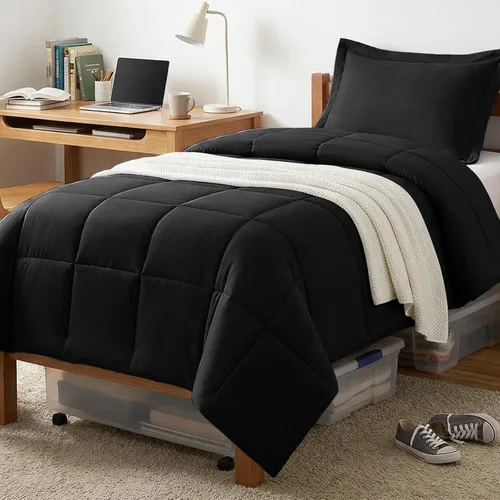 Vista 45 de CozyLux Juego de edredón Super King, juego de ropa de cama negro ceniza de 270GSM para todas las estaciones, juego de cama de 3 piezas cosidas