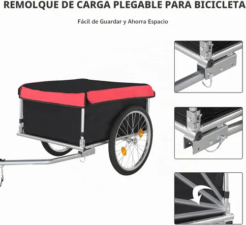 Vista 2 de PEXMOR Remolque de carga para bicicleta, carrito de bicicleta plegable con enganche universal para bicicleta y rueda de liberación rápida de 20