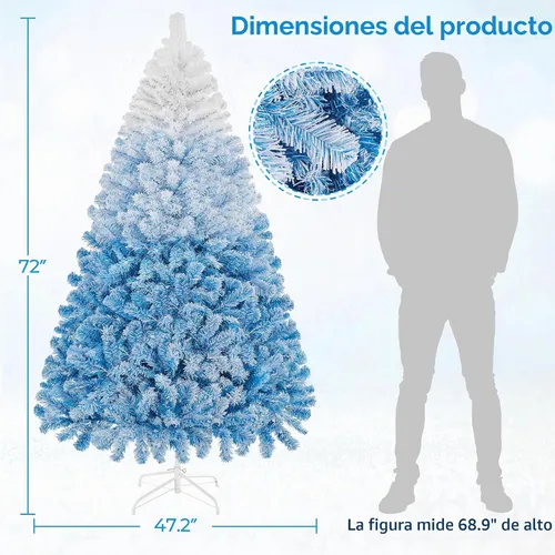 Vista 3 de Yaheetech - Árbol artificial de Navidad de 6 pies preiluminado con 250 luces incandescentes de color blanco cálido, con flecos nevados y soporte