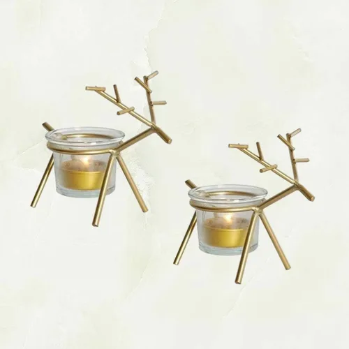 Vista 5 de Holibanna Paquete de 2 portavelas de té de reno, portavelas votivo de cristal, decoración de mesa de Navidad, centros de mesa para fiestas y comedor