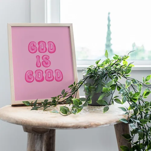 Vista 7 de Decoración de pared cristiana preppy rosa - Decoración de pared estética de Dios es bueno para mujeres, mujer, niñas adolescentes - Regalos