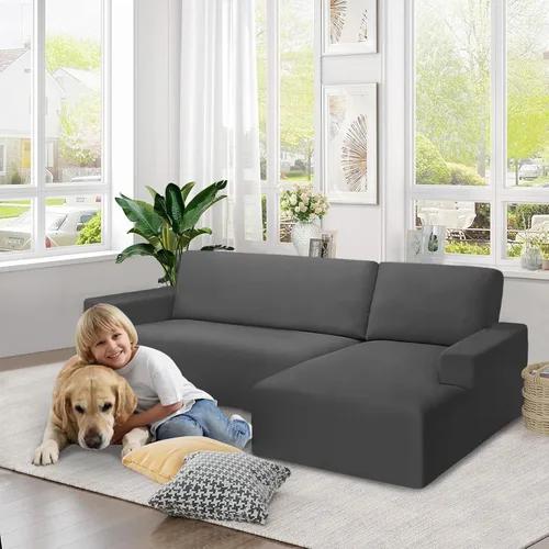 Vista 5 de ALIECOM Fundas de sofá modulares 100% impermeables en forma de L para perros, 2 piezas de tela suave y elástica en forma de L, fundas seccionales