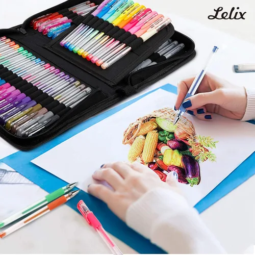 Vista 5 de Lelix Bolígrafos de gel, paquete de 120 bolígrafos de gel, 60 colores únicos con 60 recambios para adultos, libros de colorear, dibujo, garabatos