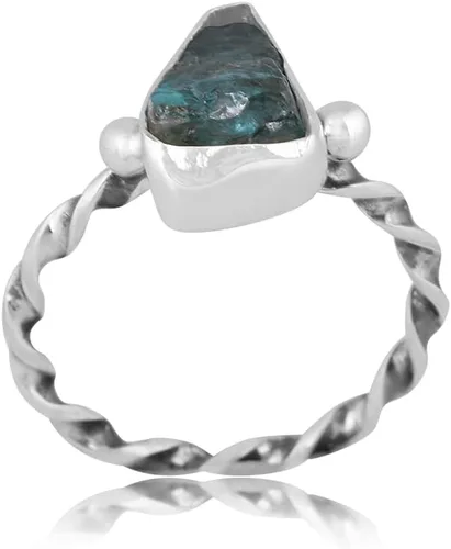 Vista 10 de Anillo trenzado de plata esterlina 925 con piedras preciosas crudas para mujer, joyería hecha a mano