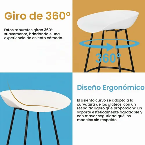 Vista 2 de Andeworld Juego de 4 taburetes giratorios modernos de 26 pulgadas de altura de mostrador, taburetes de bar de metal para cocina, isla de desayuno