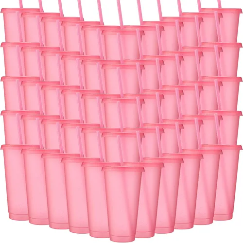 Vista 31 de Honeydak Paquete de 60 vasos con popote y tapa, vasos a granel para regalos, tazas de café de plástico con purpurina de 24 a 27 onzas, botella