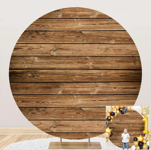 Vista 8 de Telón de fondo redondo de madera de 6 pies, fondo de pared de madera rústica, fondo de pared de madera marrón, baby shower, cumpleaños, boda