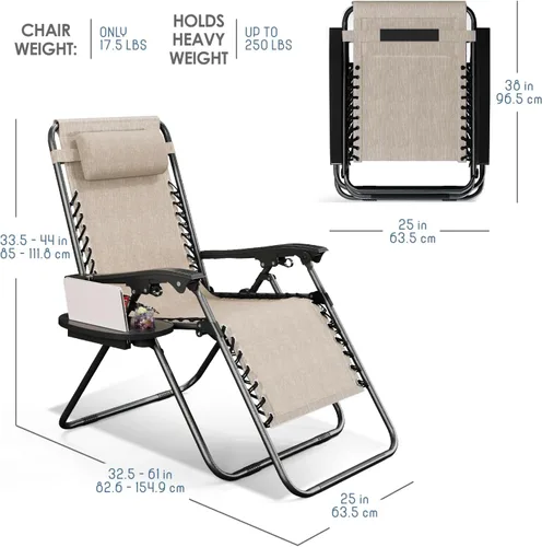 Vista 3 de Nestl Sillas de gravedad cero, juego de 2, silla de patio al aire libre con almohadas y bandejas portavasos, silla reclinable plegable de malla