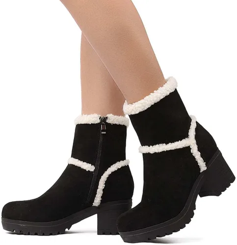 Vista 3 de Botas de nieve con forro de piel sintética para mujer botines de invierno de gamuza cálida botines de plataforma al aire libre