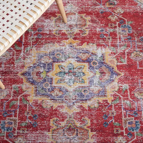 Vista 7 de SAFAVIEH Tucson Collection - Alfombra lavable de 2 pies 6 x 8 pies, color rojo y azul marino, antideslizante, ideal para zonas de alto tráfico