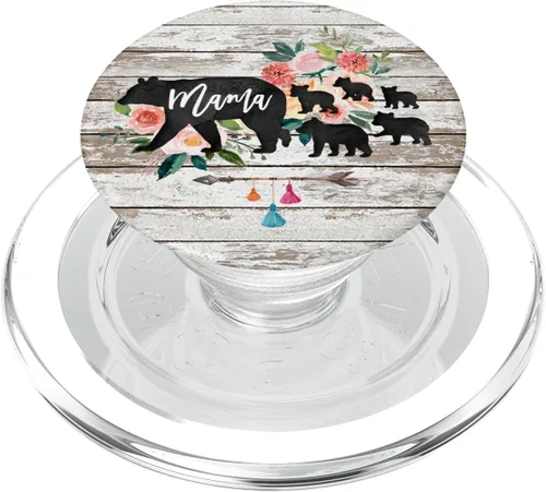Vista 8 de Mama Bear - Juego de 5 vasos para bebé, diseño de flores, madera de barniz rústica, floral, para teléfonos y tabletas, Negro