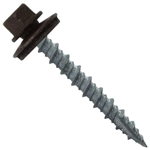 Vista 69 de 10 tornillos para techos de metal gris ABC de 1-1/2 pulgadas, cabezal de arandela hexagonal, arranque automático/roscado, arandela EPDM. 1 bolsa