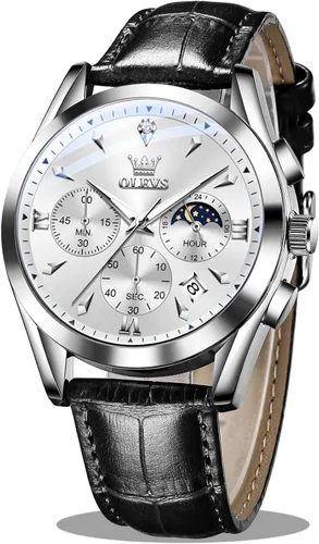 Vista 10 de OLEVS - Reloj de pulsera de cuero para hombre, analógico de cuarzo, cronógrafo de lujo con fecha, impermeable, luminoso - Estilo de vestir