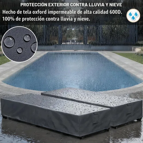 Vista 4 de Fundas Impermeables para Sillas Lounge de Patio, Paquete de 2, Fundas para Tumbonas de Exterior, Material 600D Resistente a la Intemperie Gris