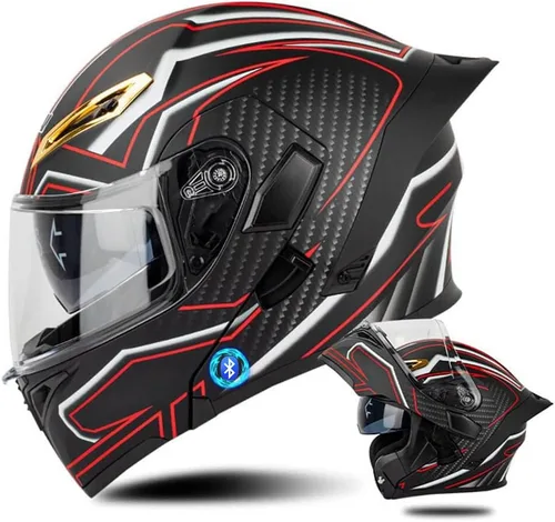 Vista 10 de Casco de motocicleta Bluetooth modular, casco moto plegable con visera interior, visera solar, doble lente de seguridad, casco aprobado por DOT