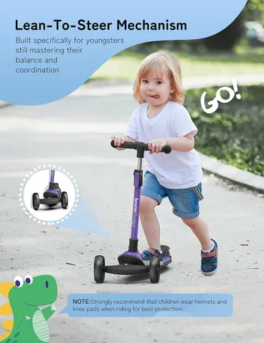 Vista 6 de besrey Patinete para niños de 2 a 10 años, scooter de 3 ruedas para niños con altura ajustable, scooter plegable para niños con ruedas de luz LED