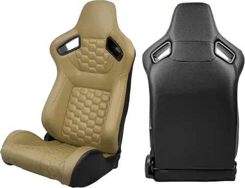 Vista 2 de IKON MOTORSPORTS, Asientos universales para vehículos de carreras con deslizadores dobles, asientos deportivos reclinables de cuero PU beige + cuero