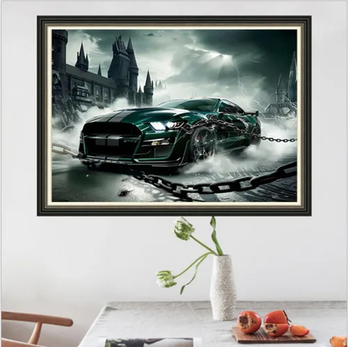 Vista 3 de MaiYiYi - Kit de pintura de diamantes de carreras del infierno, taladro redondo completo 5D, pintura de diamantes para automóvil deportivo, pintura