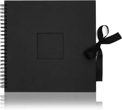 Vista 3 de Juvale Álbum de recortes encuadernado en espiral, cubierta de cinta de seda para álbum de recortes de boda, álbumes de fotos de papel negro de tapa