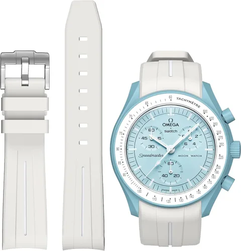 Vista 24 de Correas para reloj Moonswatch, correa de goma curvada sin huecos compatible con reloj Omega X Swatch Moonswatch Speedmaster/Rolex/SEIKO de 20mm