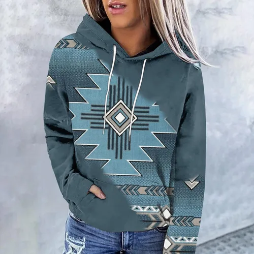 Vista 11 de Sudaderas con capucha azteca occidental para mujer, sudaderas de manga larga con gráficos vintage, camisetas de vaquera, ropa 2023