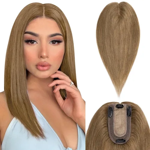 Vista 22 de Benehair Peluca de cabello con clip con flequillo, peluca secreta de cabello 100% humano, postizo superior con flecos, peluca de repuesto